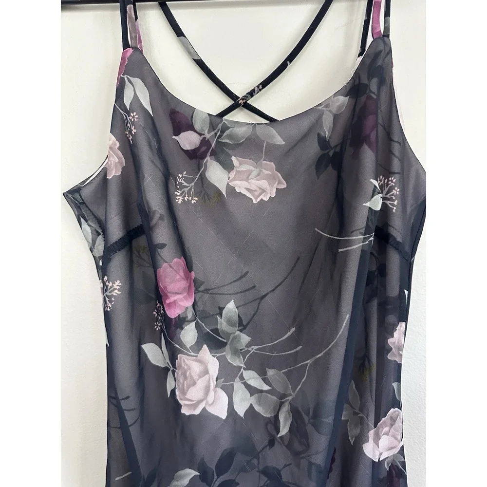 VTG Y2K Floral Slip Dress Coquette Fairy Grunge Sheer Mesh Strappy SMALL/MEDIUM